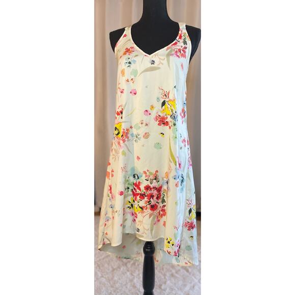 H & M Soft Yellow Floral Racer Back Dress High Low Size 6 - Picture 1 of 5